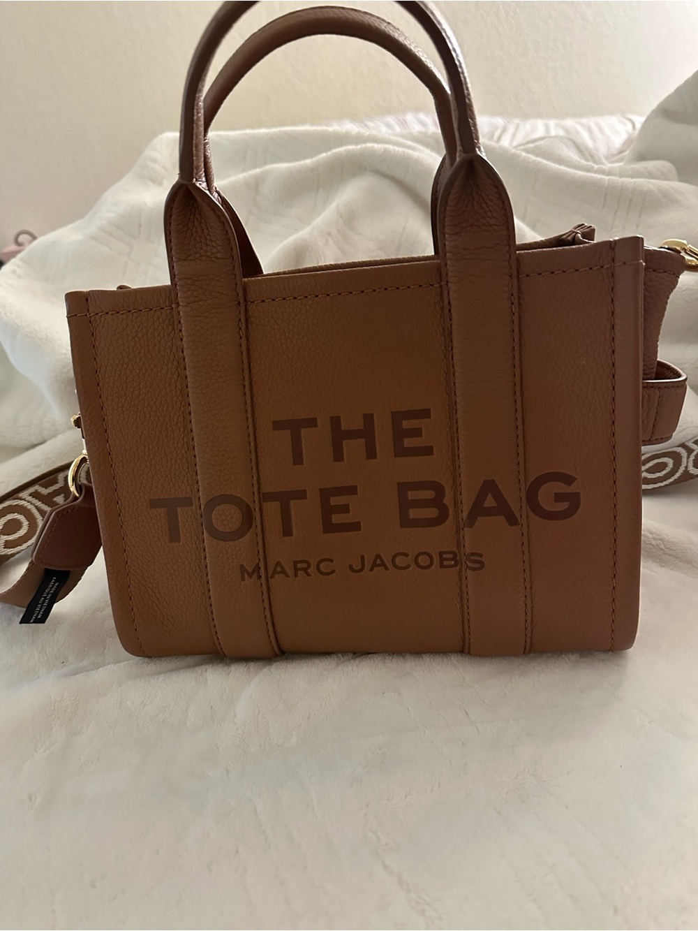 Marc Jacobs Leather Tote in Cognac Brown with Logo